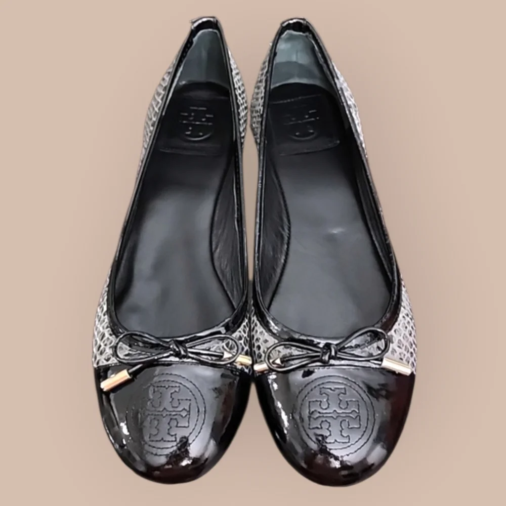 Tory Burch Verbena-Tribal Pitone Snake Skin Classic Ballet Flats Size 7.5M